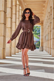 Chic Long Sleeve Ruffle Dress with Adjustable Belt
