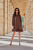 Chic Long Sleeve Ruffle Dress with Adjustable Belt