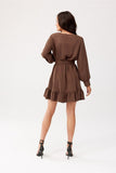 Chic Long Sleeve Ruffle Dress with Adjustable Belt