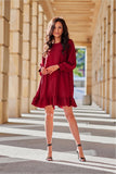Chic Long Sleeve Dress with Adjustable Belt and Ruffle Hem