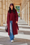 Elegant Wool Coat with Waist Tie and Front Pockets