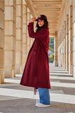 Elegant Wool Coat with Waist Tie and Front Pockets