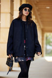 Elegant Warm Jacket with Stand-Up Collar and Unique Design