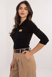 Chic Ribbed Casual Blouse with Classic Collar & Button Detail