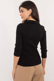 Chic Ribbed Casual Blouse with Classic Collar & Button Detail