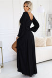 Elegant Black Long Dress with Slit and V-Neckline