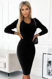 Cozy Black Striped Sweater Dress with Heart Neckline