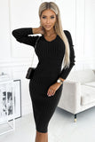 Cozy Black Striped Sweater Dress with Heart Neckline
