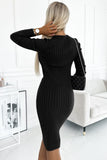 Cozy Black Striped Sweater Dress with Heart Neckline