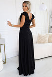 Elegant Black Brocade Maxi Dress with Wrap Neckline & Slit