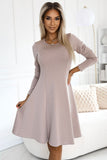 Trendy Beige Long Sleeve Trapezoidal Dress for Everyday Style