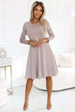 Trendy Beige Long Sleeve Trapezoidal Dress for Everyday Style
