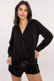 Elegant Women's Classic Cut Shirt with Zircon Accents