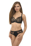 Elegant Black Soft Bra with Decorative Stripes and Lace