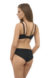 Elegant Black Soft Bra with Decorative Stripes and Lace