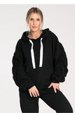 Thick Cotton Hoodie with Pleated Sleeves and Front Pocket