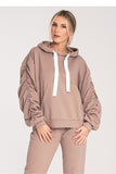 Cozy Cotton Hoodie with Front Pocket and Ruched Sleeves
