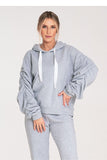 Thick Cotton Hoodie with Pleated Sleeves and Front Pocket