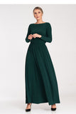 Elegant Long Sleeve Maxi Dress with Boat Neckline