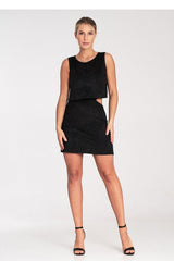 Chic Two-Layer Suede Dress with Striking Cutouts - black / M