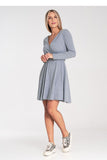 Flared Cotton Dress with Long Sleeves and Envelope Neckline