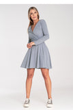 Flared Cotton Dress with Long Sleeves and Envelope Neckline