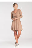 Flared Cotton Dress with Long Sleeves and Elastic Waist