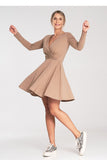 Flared Cotton Dress with Long Sleeves and Elastic Waist