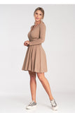 Flared Cotton Dress with Long Sleeves and Elastic Waist