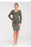 Chic Long Sleeve Dress with Waist Tie and Half-Round Neckline