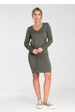 Chic Long Sleeve Dress with Waist Tie and Half-Round Neckline