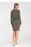 Chic Long Sleeve Dress with Waist Tie and Half-Round Neckline