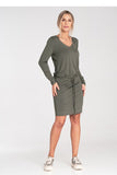 Chic Long Sleeve Dress with Waist Tie and Half-Round Neckline
