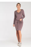 Chic Long Sleeve Dress with Waist Tie and Round Neckline