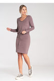 Chic Long Sleeve Dress with Waist Tie and Round Neckline