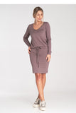 Chic Long Sleeve Dress with Waist Tie and Round Neckline