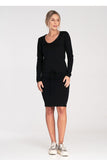 Chic Long Sleeve Dress with Tie Waist and Half-Round Neckline
