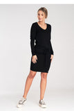 Chic Long Sleeve Dress with Tie Waist and Half-Round Neckline