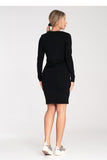Chic Long Sleeve Dress with Tie Waist and Half-Round Neckline