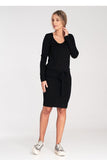 Chic Long Sleeve Dress with Tie Waist and Half-Round Neckline