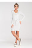 Chic Long Sleeve Dress with Waist Tie and Half-Round Neckline