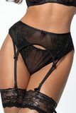 Elegant Black Tulle Thong with Embroidered Inserts