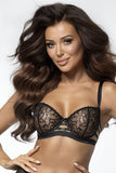 Elegant Padded Bra with Black Embroidery and Tulle Back