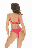 Elegant Beige Tulle Bra with Energetic Pink Accents