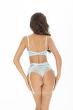 Elegant Blue Lace Soft Bra with Floral Motif and Bows