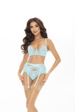 Blue Lace Floral Garter Belt with Elegant Hook Closure