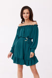Elegant Trapeze Cut Dress with Ruffles and Adjustable Belt