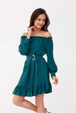 Elegant Trapeze Cut Dress with Ruffles and Adjustable Belt
