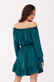 Elegant Trapeze Cut Dress with Ruffles and Adjustable Belt