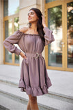 Elegant Trapeze Dress with Ruffle & Adjustable Waist Belt
